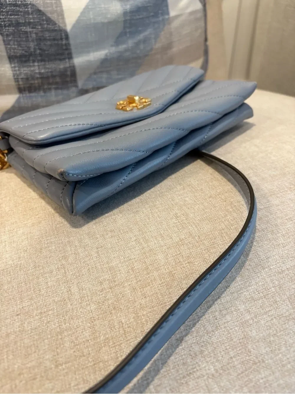 Tory Burch blue Chevron Quilted Leather Kira Wallet On Chain